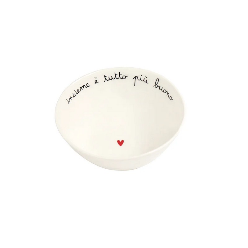 Set 2 coppette in ceramica bianca decorate con scritta “Insieme è tutto più buono” e cuore, perfetta come idea regalo per coppie o di San Valentino