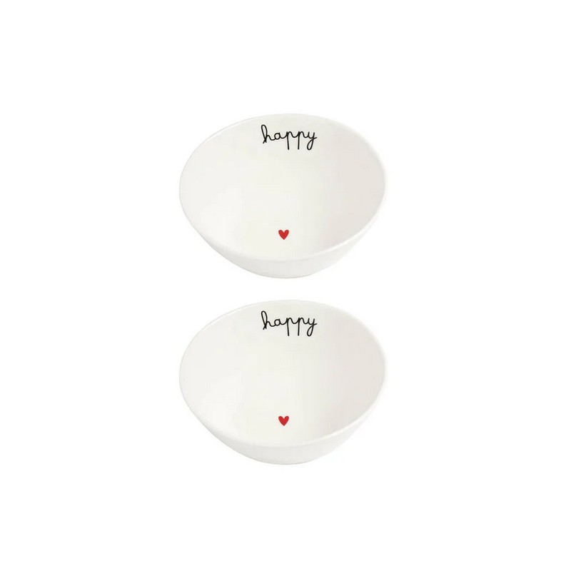 Set 2 coppette in ceramica bianca decorate con scritta 