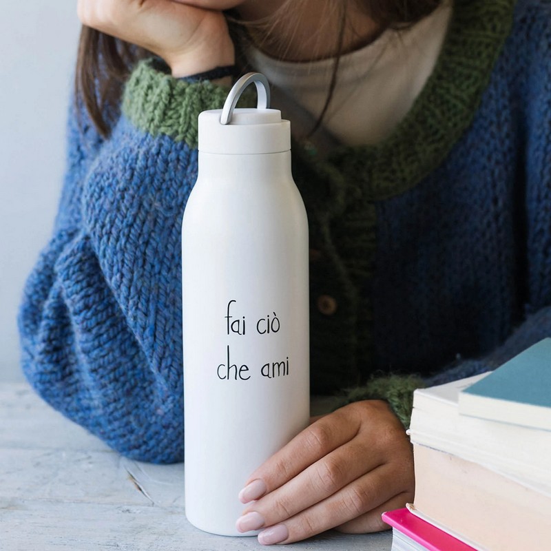 Borraccia termica bianca in acciaio da 500 ml con decoro “Fai ciò che ami