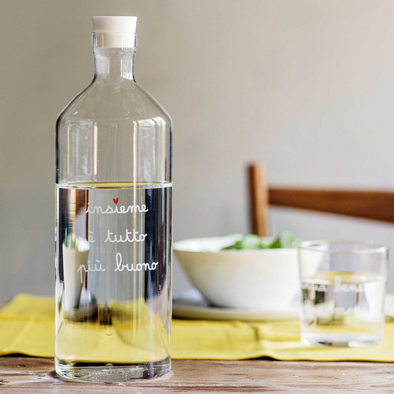 Bottiglia acqua in vetro borosilicato con decoro 