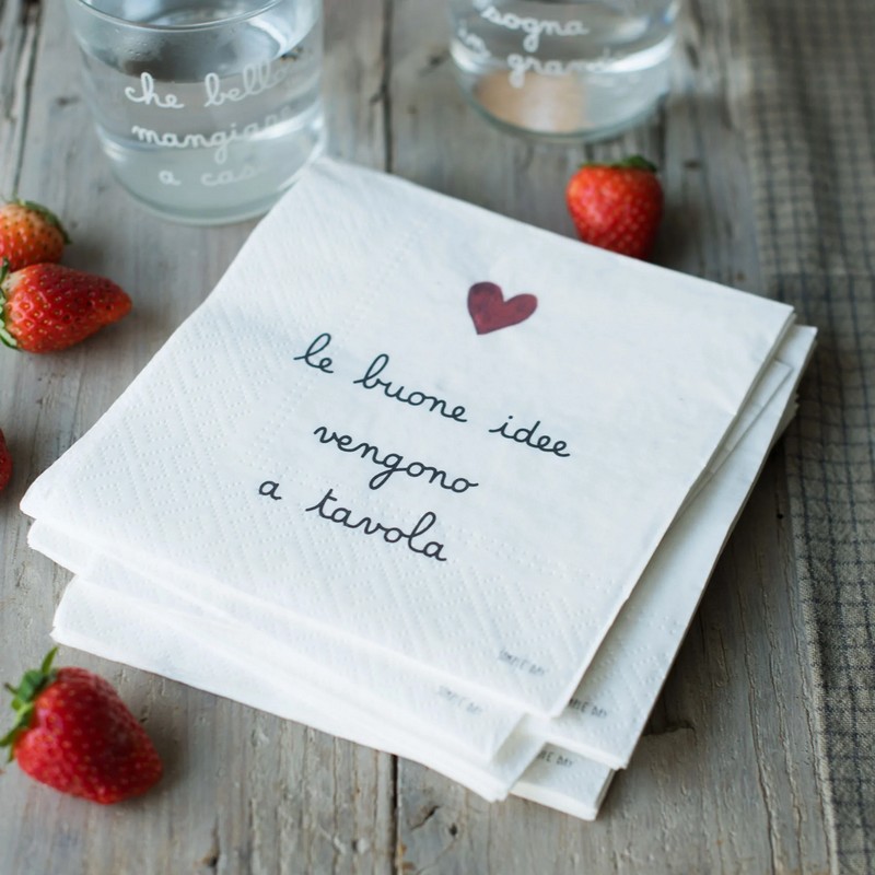 Set 20 tovaglioli di carta decorati con scritta “Le buone idee vengono a tavola”