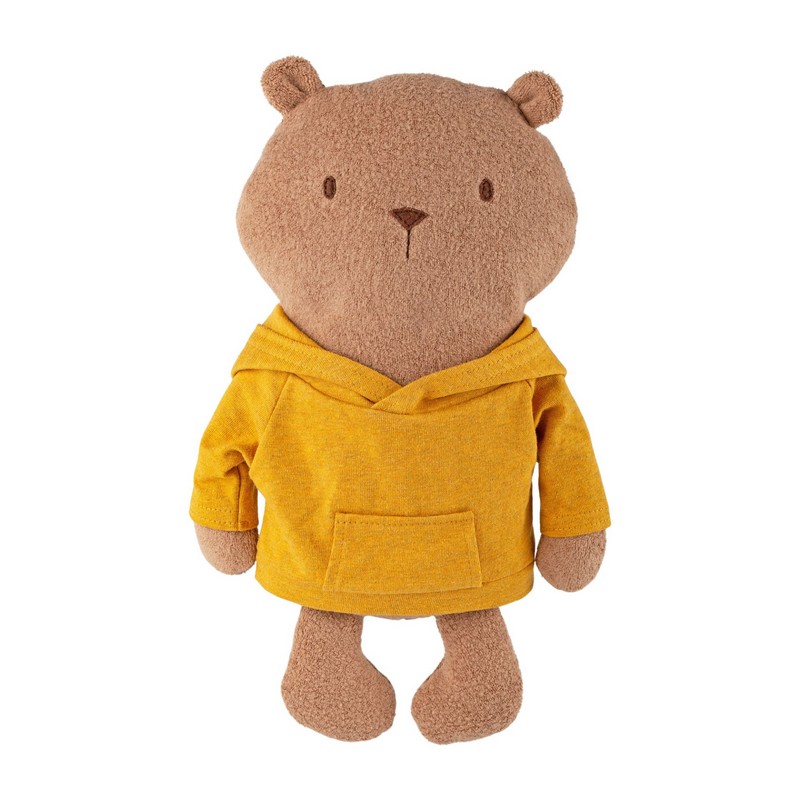 Peluche orsetto con felpa gialla removibile con tasca e cappuccio, perfetto come idea regalo per neonati e bambini