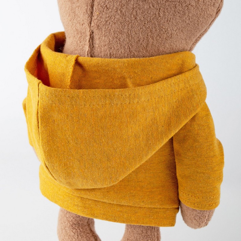Peluche orsetto con felpa gialla removibile con tasca e cappuccio, perfetto come idea regalo per neonati e bambini