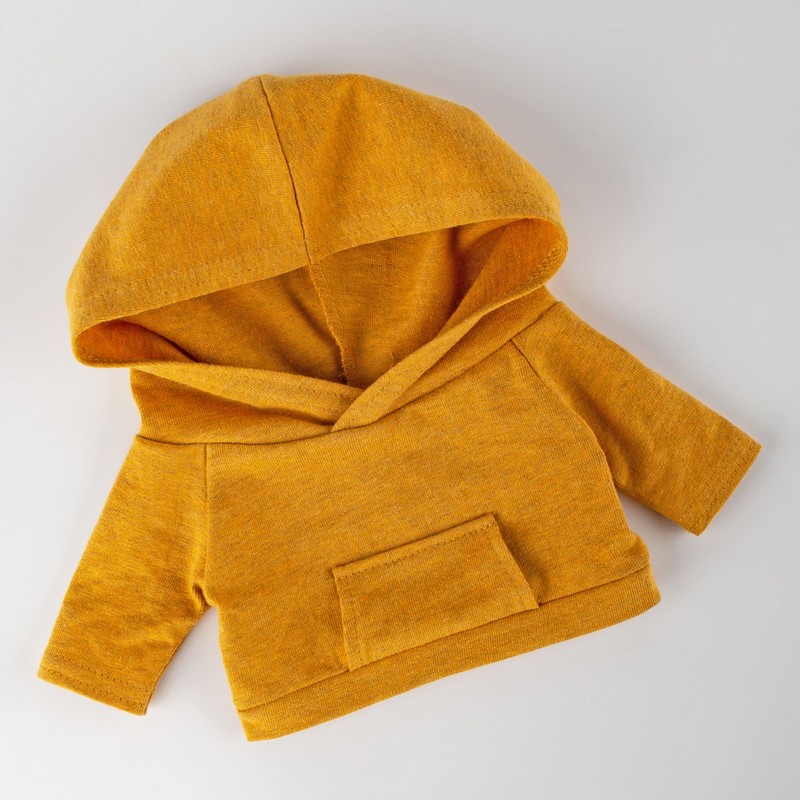 Peluche orsetto con felpa gialla removibile con tasca e cappuccio, perfetto come idea regalo per neonati e bambini