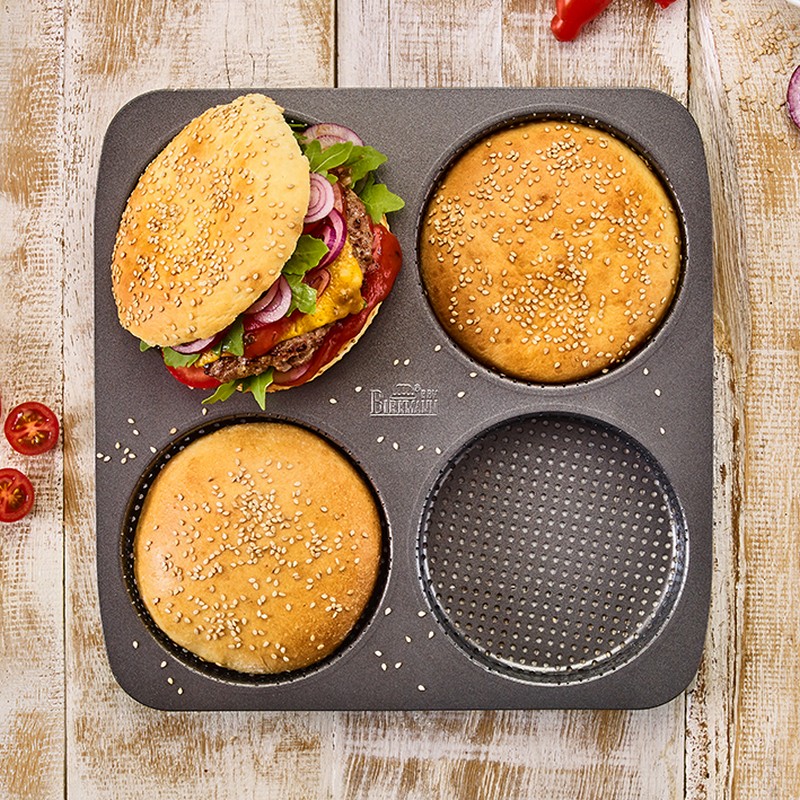 Teglia antiaderente forata per panini di hamburger, con ricettario incluso, perfetta idea regalo per appassionati di cucina