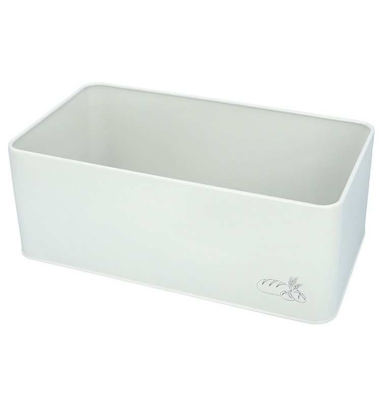 Portapane in latta bianca con coperchio in legno di bambù, ideale per la conservazione del pane e tanti altri alimenti