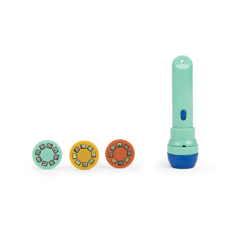 Torcia proietta storie con 3 dischi inclusi nella confezione per 3 storie diverse ambientate in una foresta, perfetta idea regalo per neonati e genitori