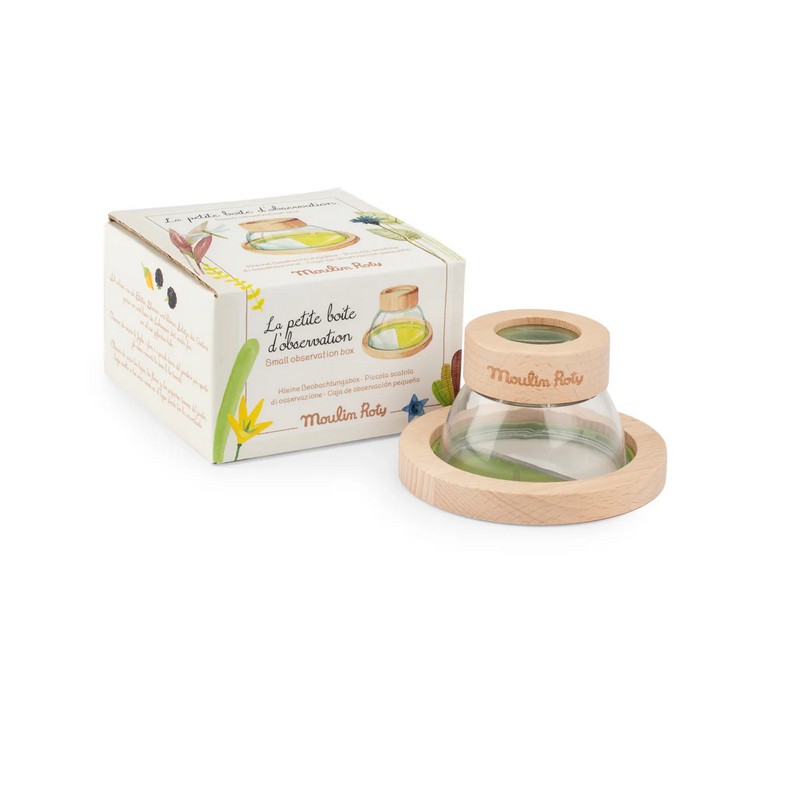 Lente di ingrandimento 6x con contenitore in legno per l'osservazione di campioni simil microscopio, perfetta come idea regalo per bambini che amano stare all'aria aperta