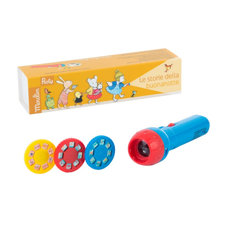Torcia proietta storie con 3 dischi inclusi nella confezione per 3 storie diverse a tema famiglia, perfetta idea regalo per neonati e genitori