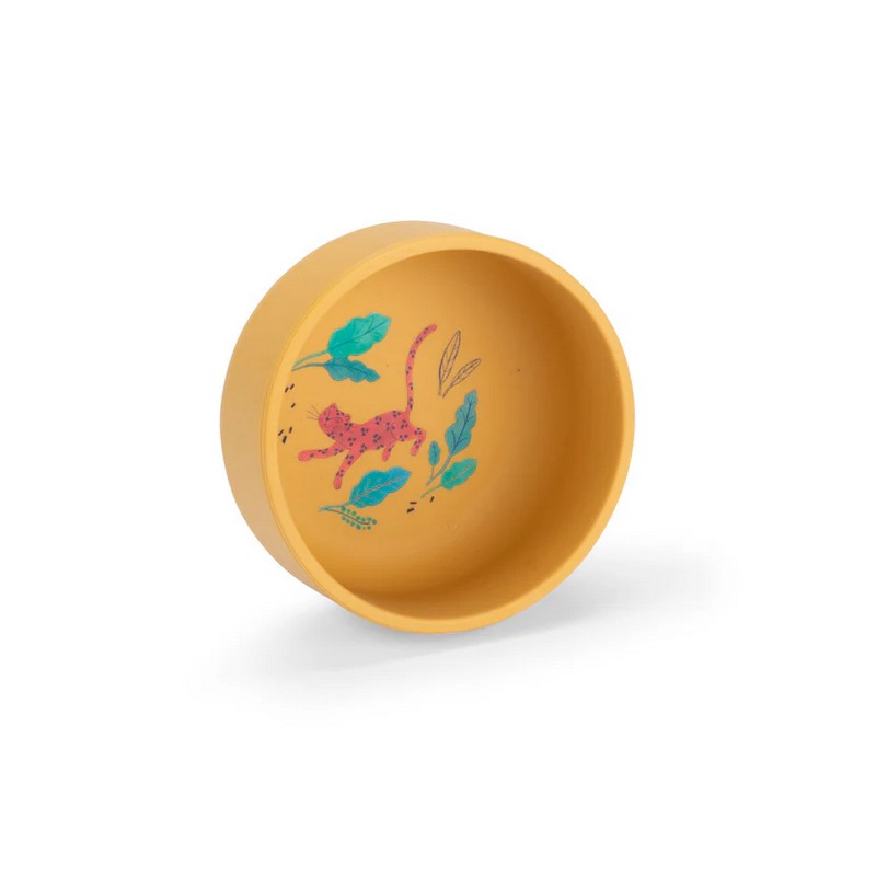 Set pappa da 3 pezzi in silicone alimentare contenente piatto, ciotola e tazza con manici, il tutto decorato con un leopardo, una fantastica idea regalo per bambini, neonati e neogenitori