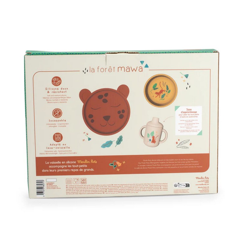 Set pappa da 3 pezzi in silicone alimentare contenente piatto, ciotola e tazza con manici, il tutto decorato con un leopardo, una fantastica idea regalo per bambini, neonati e neogenitori