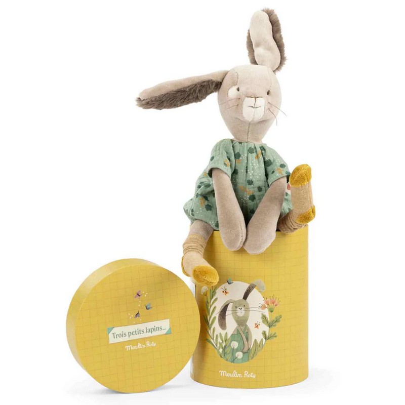 Peluche con vestito in scatola regalo decorata, perfetto come idea regalo per neonati