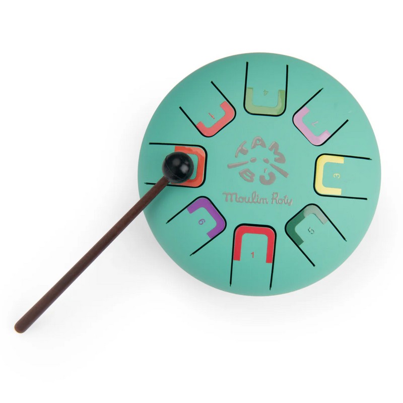 Tamburo a lingue in metallo (steel tongue drums) piccolo di colore azzurro, include bacchette, libretto con canzoni e borsa per il trasporto - una fantastica idea regalo per bambini!