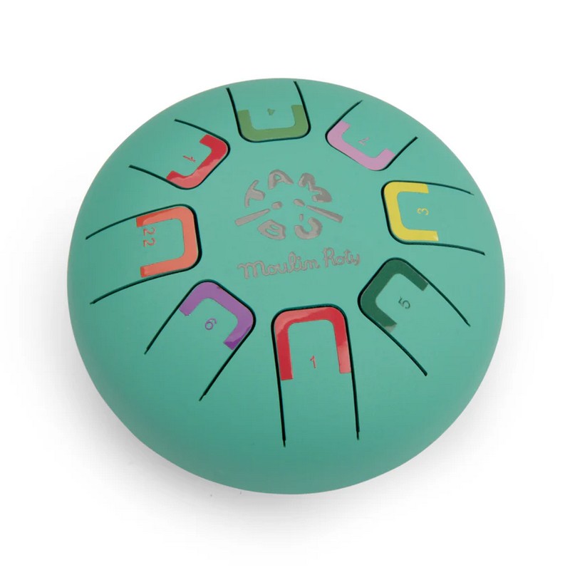 Tamburo a lingue in metallo (steel tongue drums) piccolo di colore azzurro, include bacchette, libretto con canzoni e borsa per il trasporto - una fantastica idea regalo per bambini!