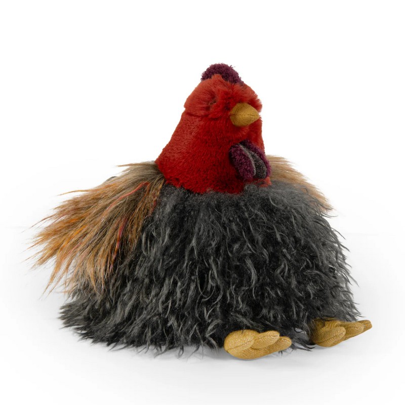 Peluche gallina a pelo lungo con testa rossa