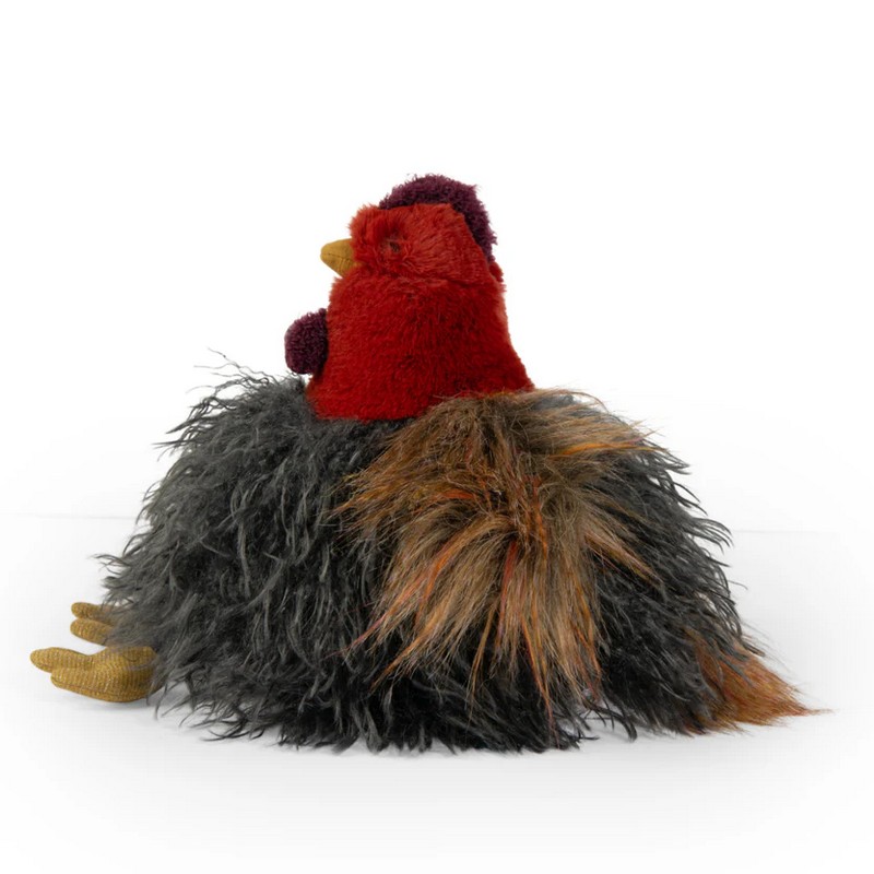 Peluche gallina a pelo lungo con testa rossa
