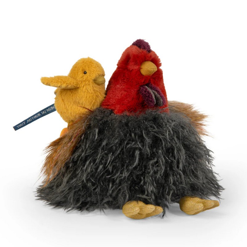 Peluche gallina a pelo lungo con testa rossa