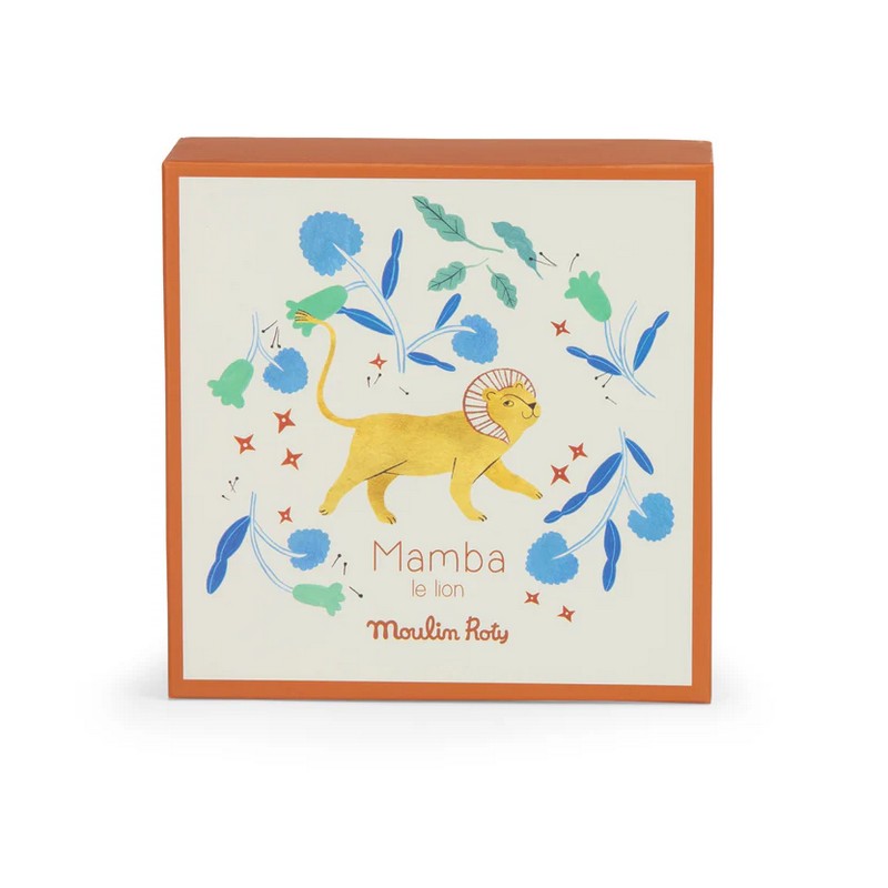 Doudou per neonato a forma di leone in scatola regalo decorata