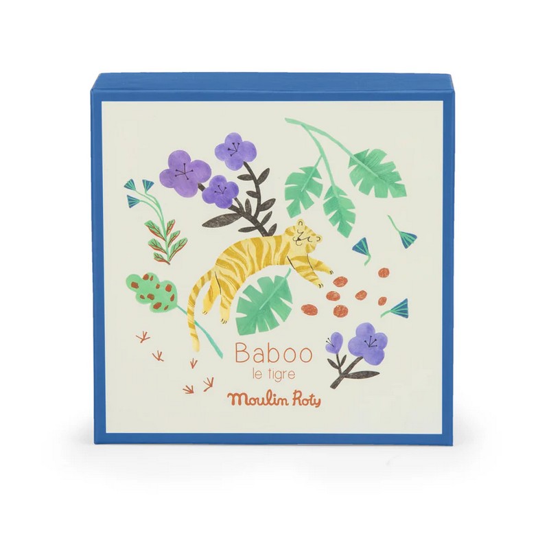 Doudou per neonato a forma di tigre in scatola regalo decorata