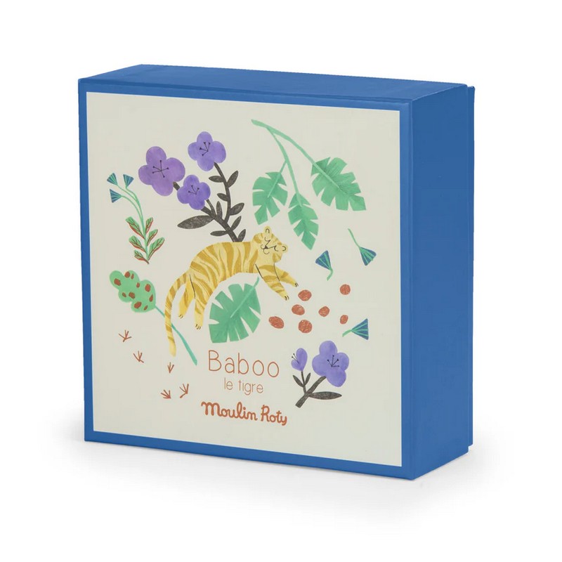 Doudou per neonato a forma di tigre in scatola regalo decorata