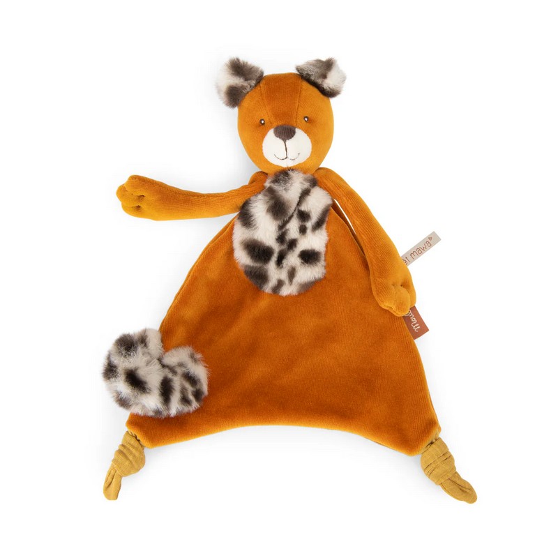 Doudou per neonato a forma di leopardo in scatola regalo decorata, con portaciuccio, una perfetta idea regalo sia per i nuovi nati che per i loro genitori