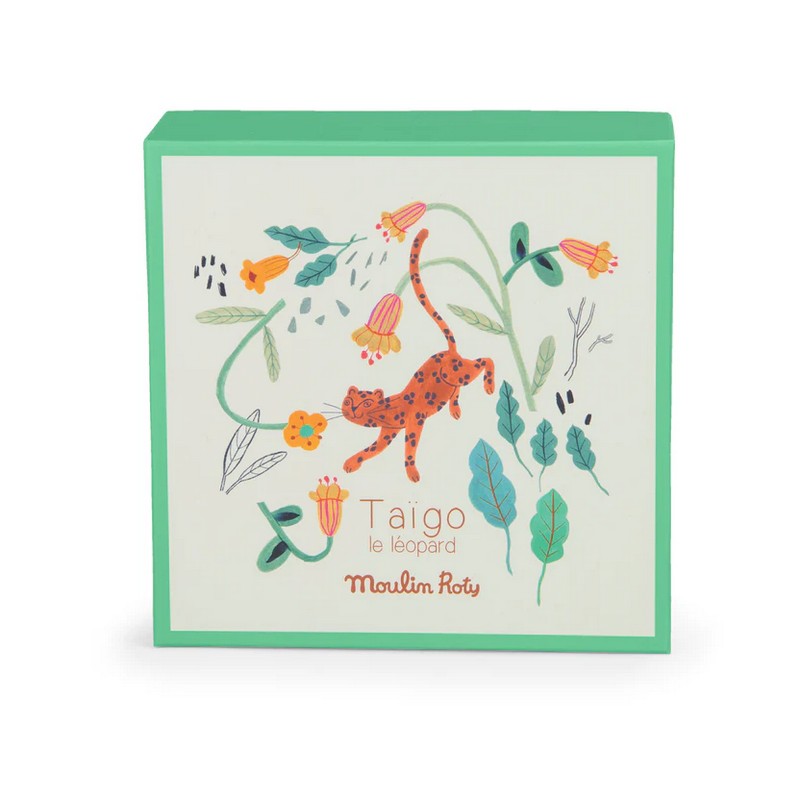 Doudou per neonato a forma di leopardo in scatola regalo decorata, con portaciuccio, una perfetta idea regalo sia per i nuovi nati che per i loro genitori