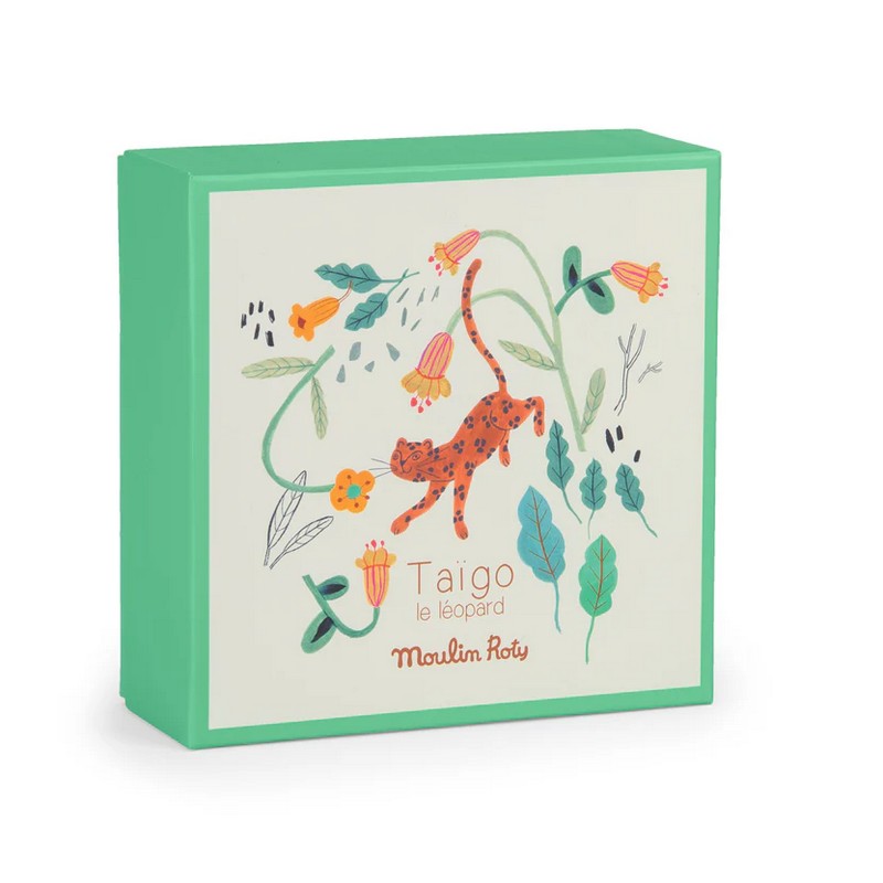 Doudou per neonato a forma di leopardo in scatola regalo decorata, con portaciuccio, una perfetta idea regalo sia per i nuovi nati che per i loro genitori