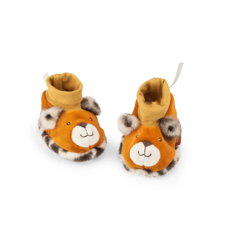 Scarpine neonato 0-6 mesi a forma di muso di leopardo contenute in un cofanetto regalo