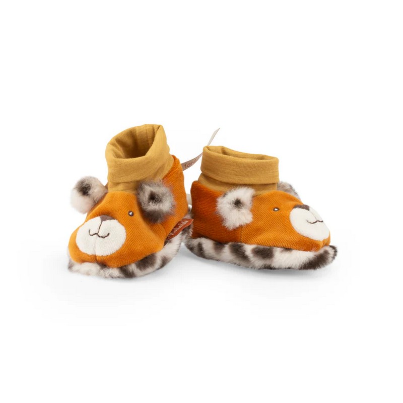 Scarpine neonato 0-6 mesi a forma di muso di leopardo contenute in un cofanetto regalo