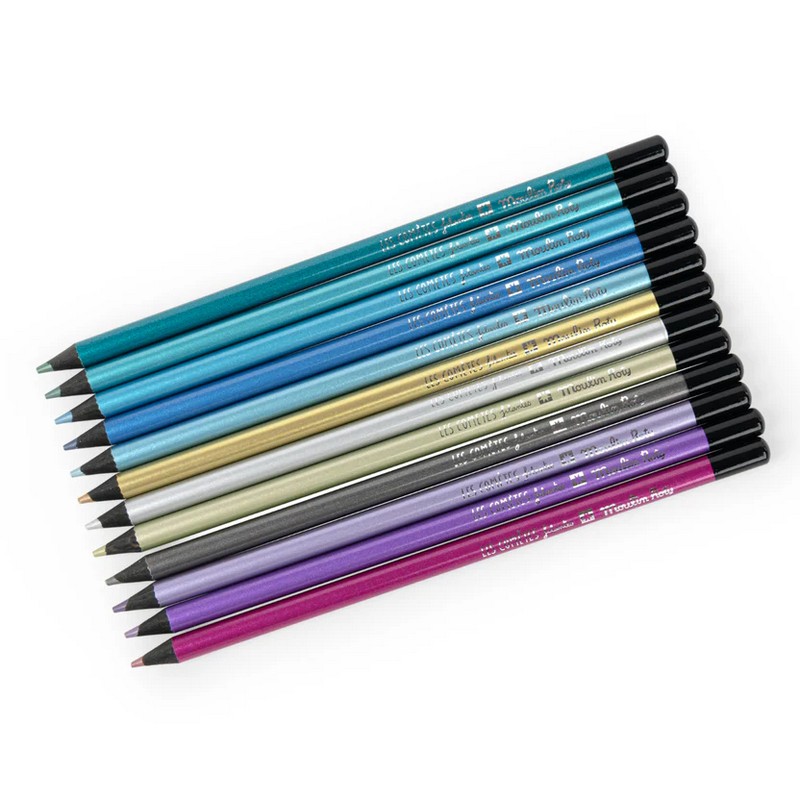 Set di 12 matite metallizzate in cofanetto di metallo decorato