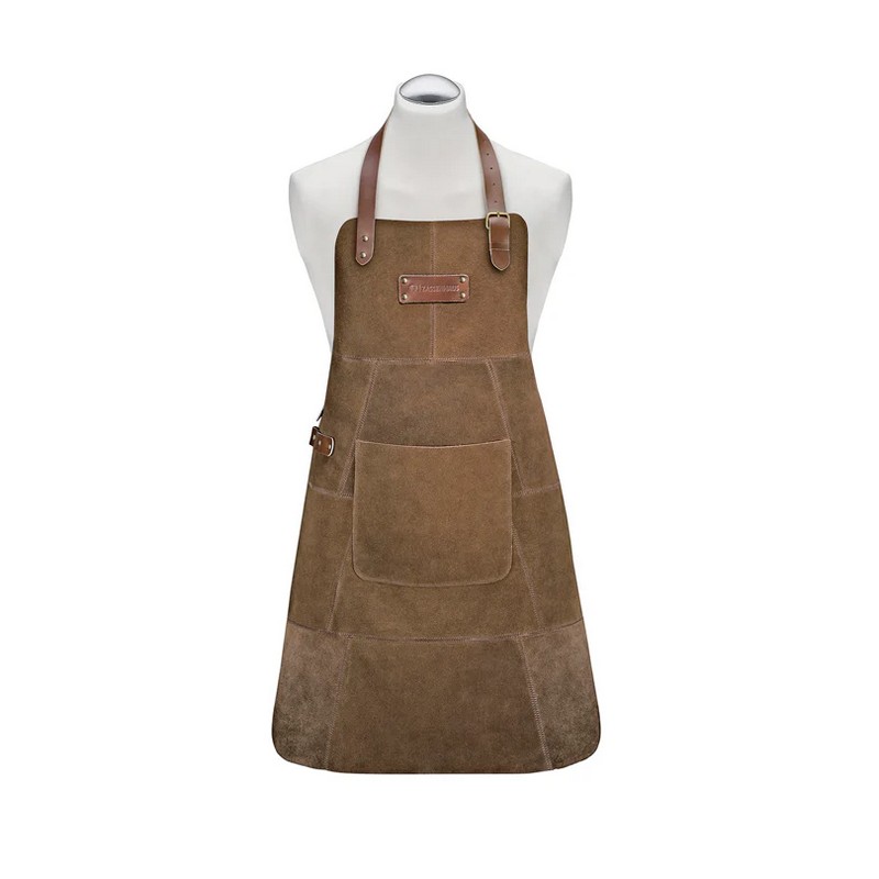 Grembiule da cucina regolabile in vera pelle di bufalo con tasca, utilizzabile anche per BBQ