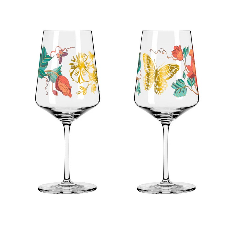 Set 2 calici da aperitivo con decoro floreale, capacità 540 ml ciascuno