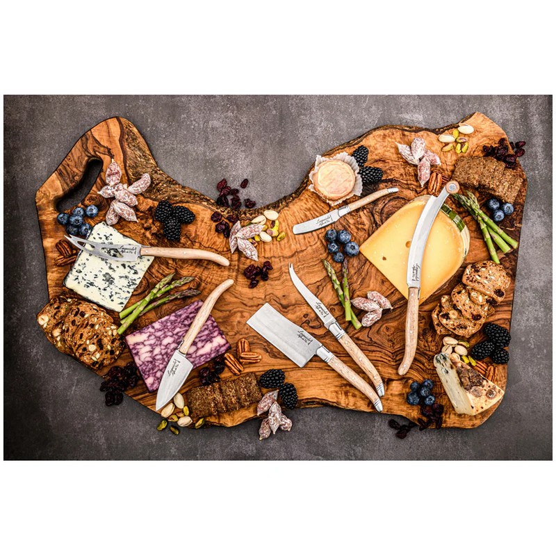 Set 3 coltelli da formaggio premium in acciaio inox con manico in quercia stonewash contenuti in un elegante cofanetto nero