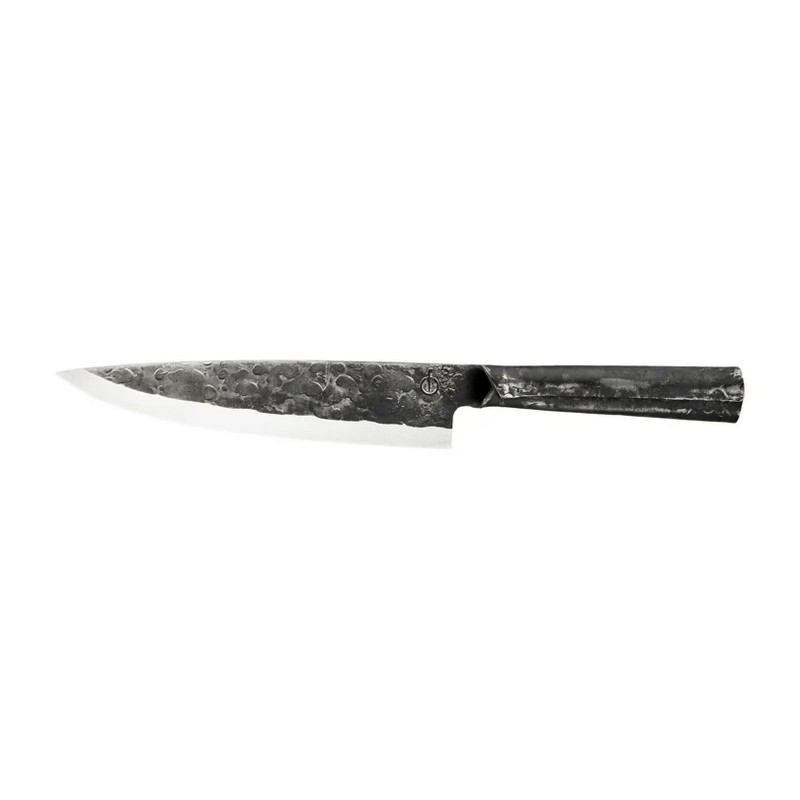 Coltello da chef forgiato e martellato a mano contenuto in un elegante cofanetto di legno