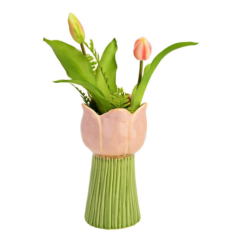 Vaso per fiori a forma di tulipano rosa in ceramica