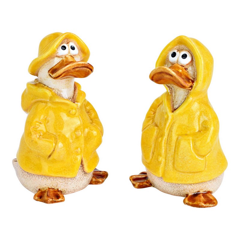 Anatra in ceramica con impermeabile giallo in 2 varianti assortite