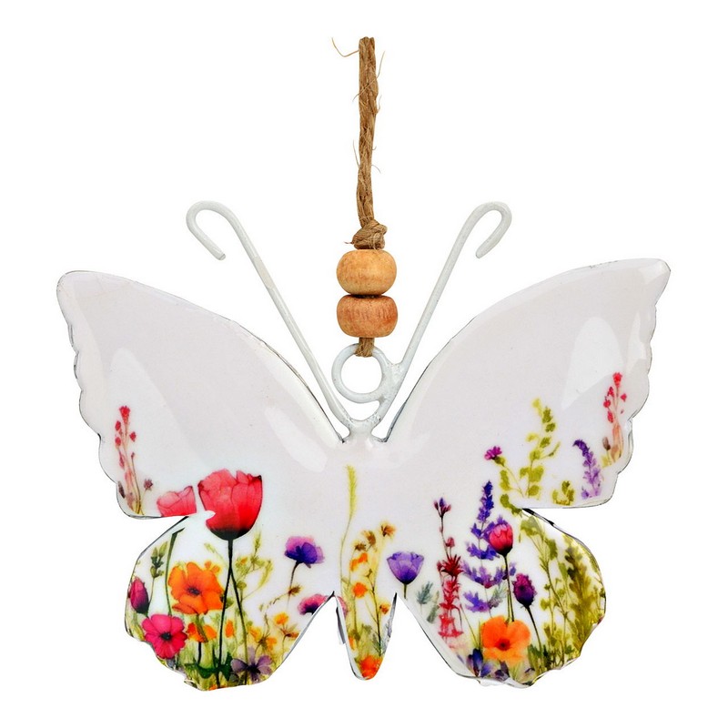 Farfalla in metallo decorata con fiori da appendere