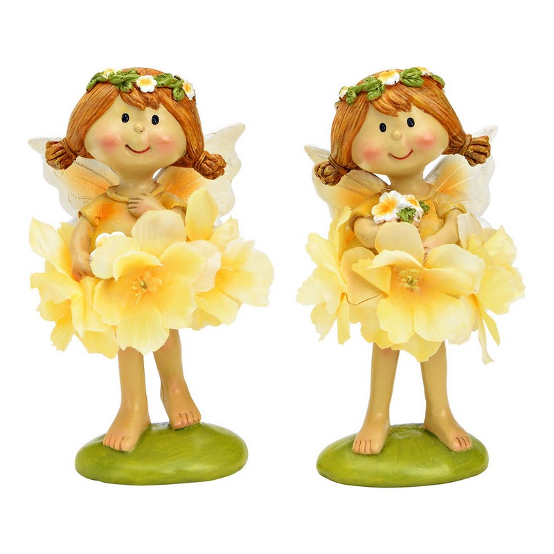 Angelo in resina con fiori in 2 varianti assortite