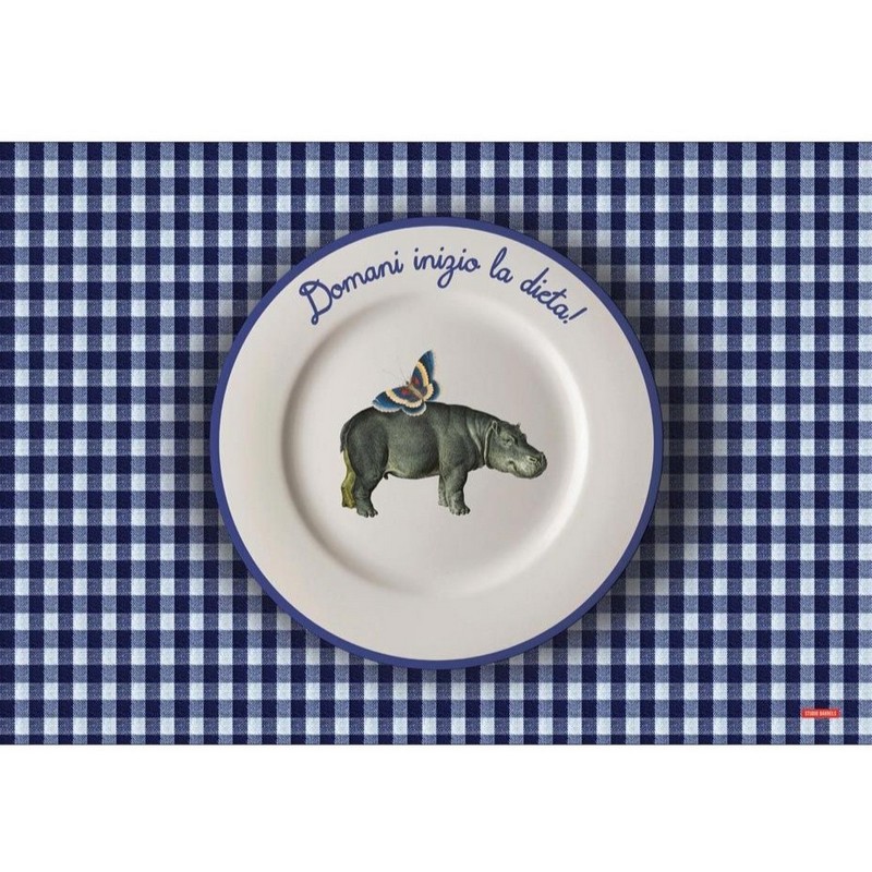 Tovaglietta americana in plastica flessibile decorata con ippopotamo e scritta “Domani inizio la dieta!”