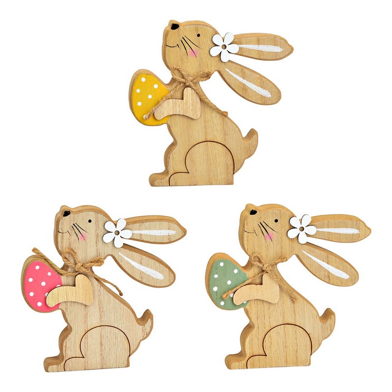 Coniglio pasquale in legno con uovo rosa, perfetto come decoro di Pasqua