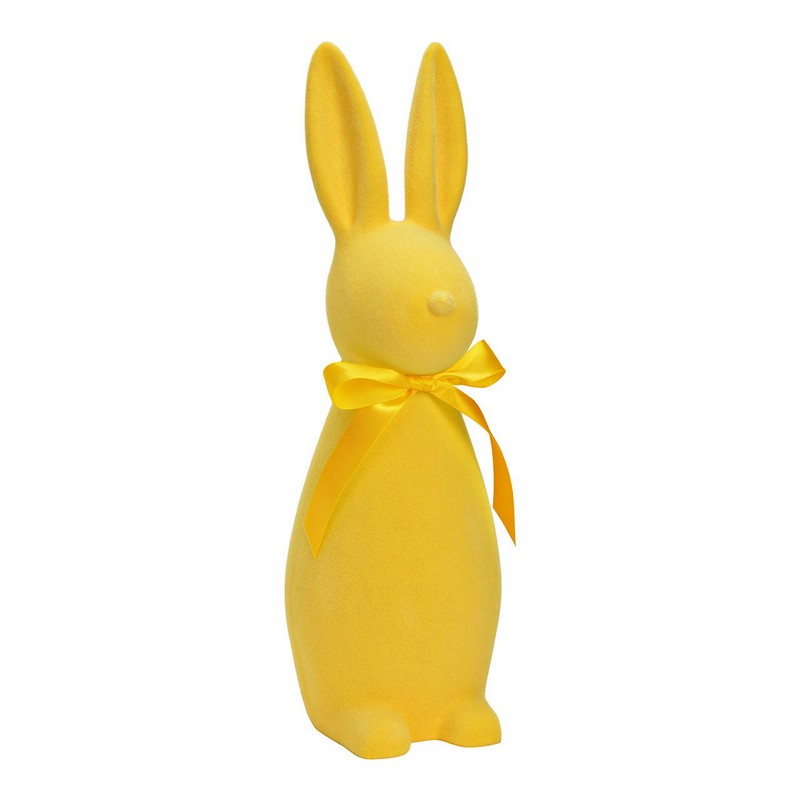 Coniglio pasquale giallo floccato in ceramica, perfetto come decorazione di Pasqua