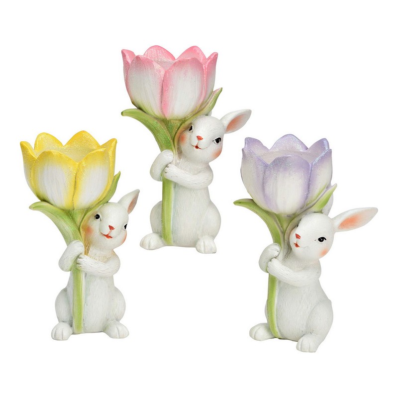 Coniglio di Pasqua con fiore portacandela in 3 varianti assortite, perfetto per arricchire le tue decorazioni di Pasqua
