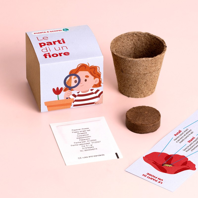 Kit di coltivazione “Le parti di un fiore” con papavero