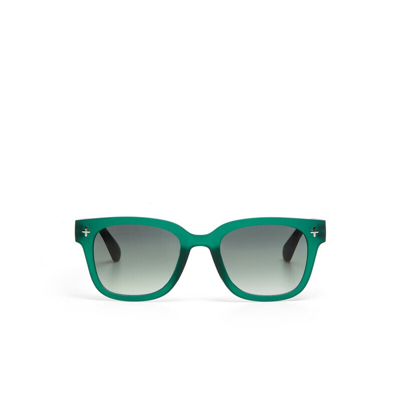 Occhiale da sole squadrato color verde traslucido con lenti verde gradiente