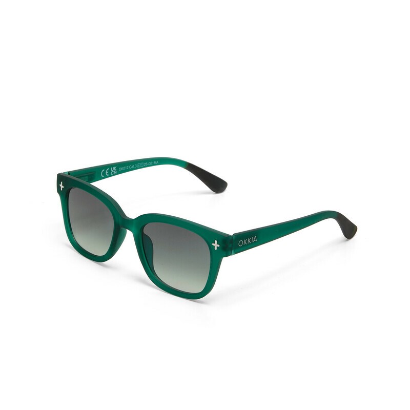 Occhiale da sole squadrato color verde traslucido con lenti verde gradiente