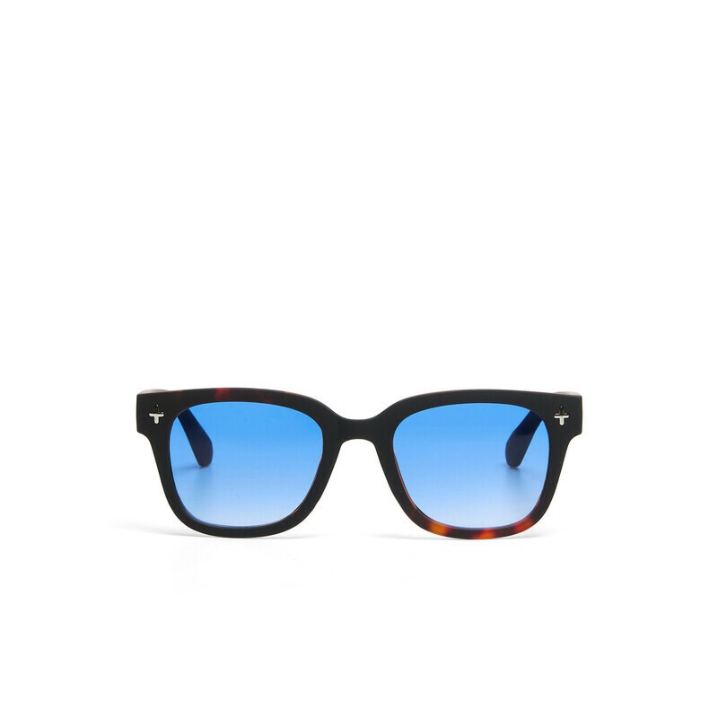 Occhiale da sole squadrato color havana nero con lenti blu gradiente