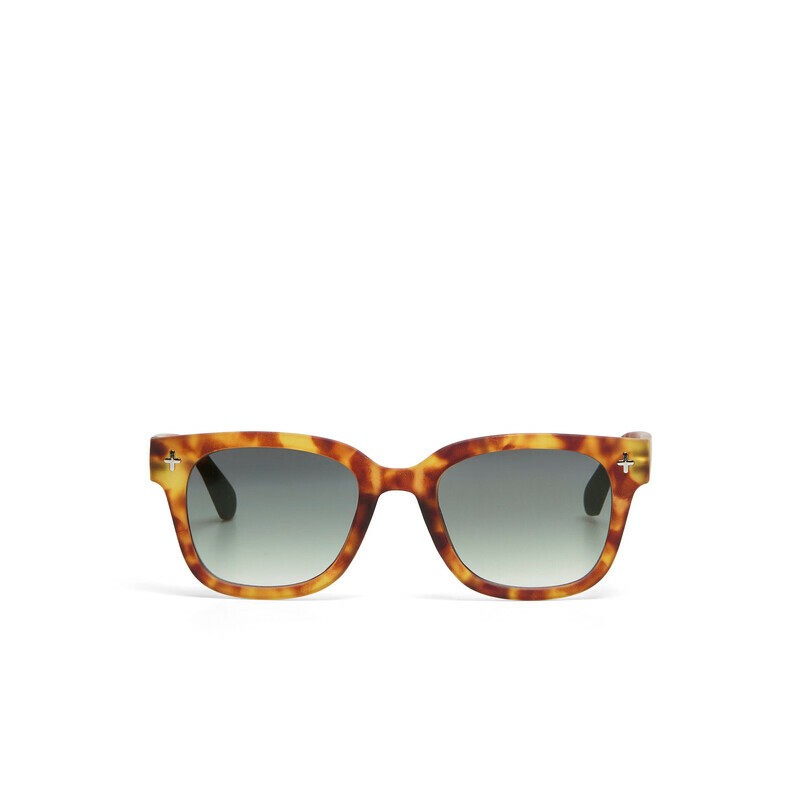 Occhiale da sole squadrato color sahara havana con lenti verde gradiente