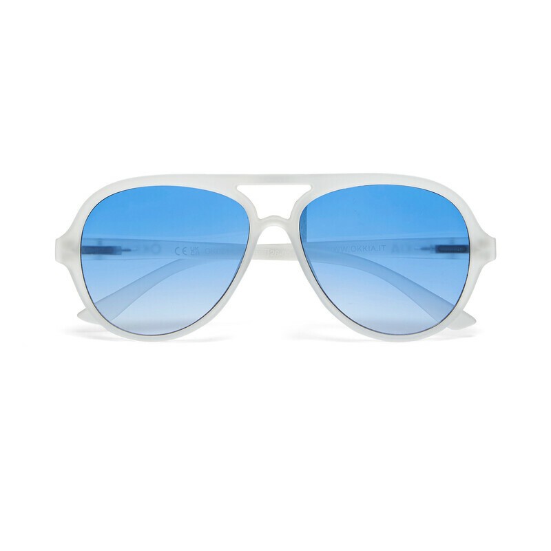 Occhiale da sole a goccia traslucido con lenti blu gradiente