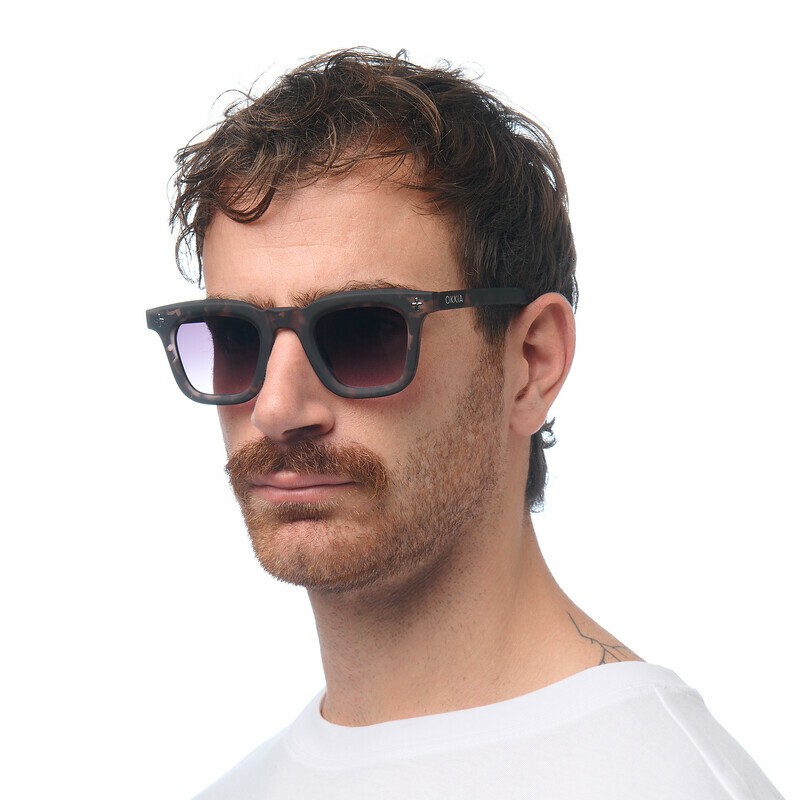 Occhiale da sole squadrato spesso havana nero con lenti nero gradiente