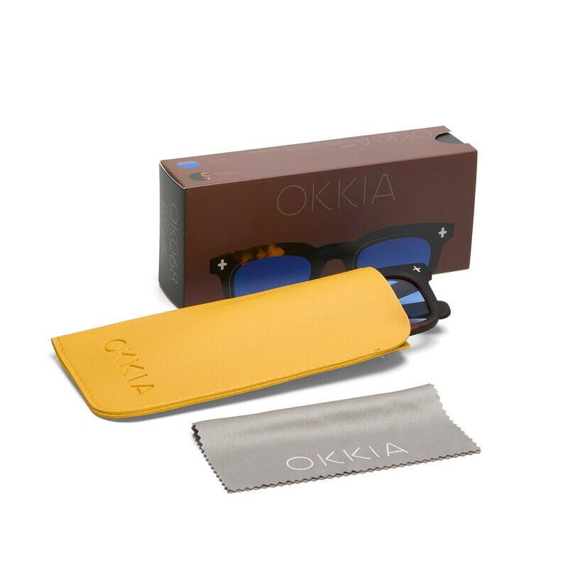 Occhiale da sole squadrato spesso havana nero con lenti blu gradiente